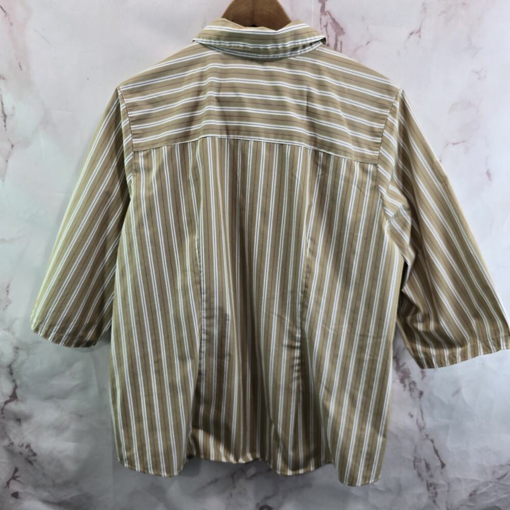 Foxcroft Shirt Women 16W Beige White Tan Striped Button Up Wrinkle Free Shaped - Picture 5 of 12